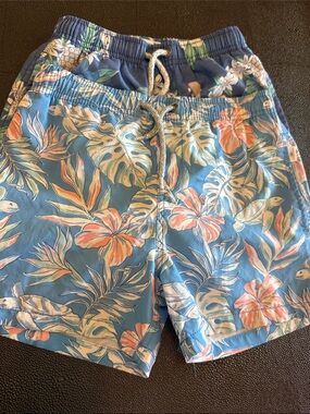 Vintage Summer 2 pack Kids Blue Tropical Floral Swim Trunks size 7